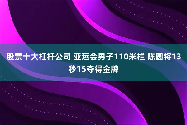 股票十大杠杆公司 亚运会男子110米栏 陈圆将13秒15夺得金牌
